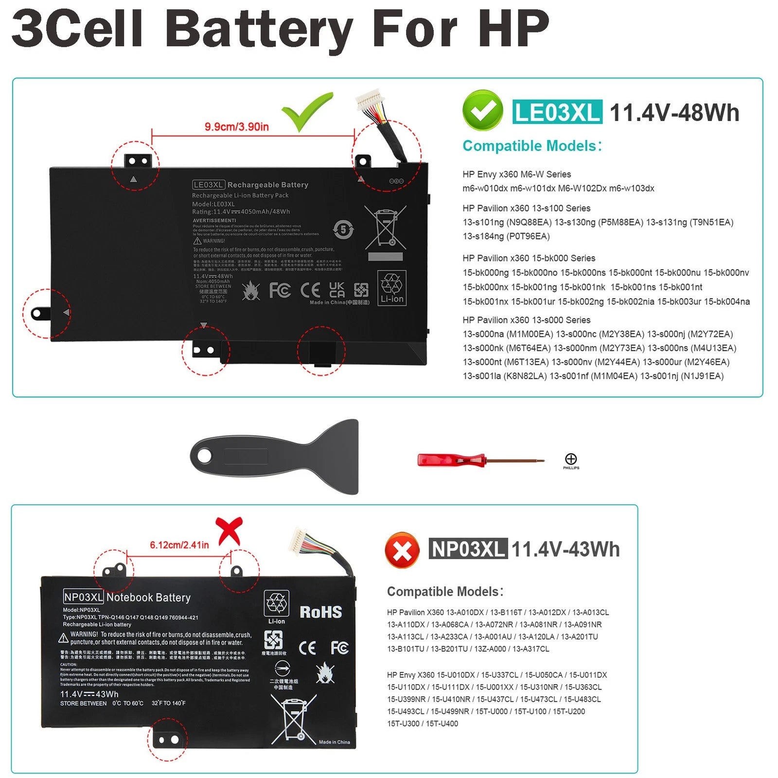 Replace LE03XL Battery For HP Envy x360 M6-W 796356-005 13-S099n 11.4V-48Wh New