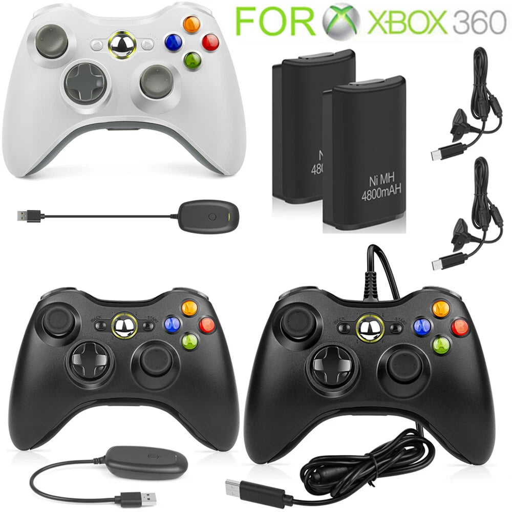 Wired Wireless Controller GamePad For Microsoft Xbox 360/Slim/PC & Battery Pack