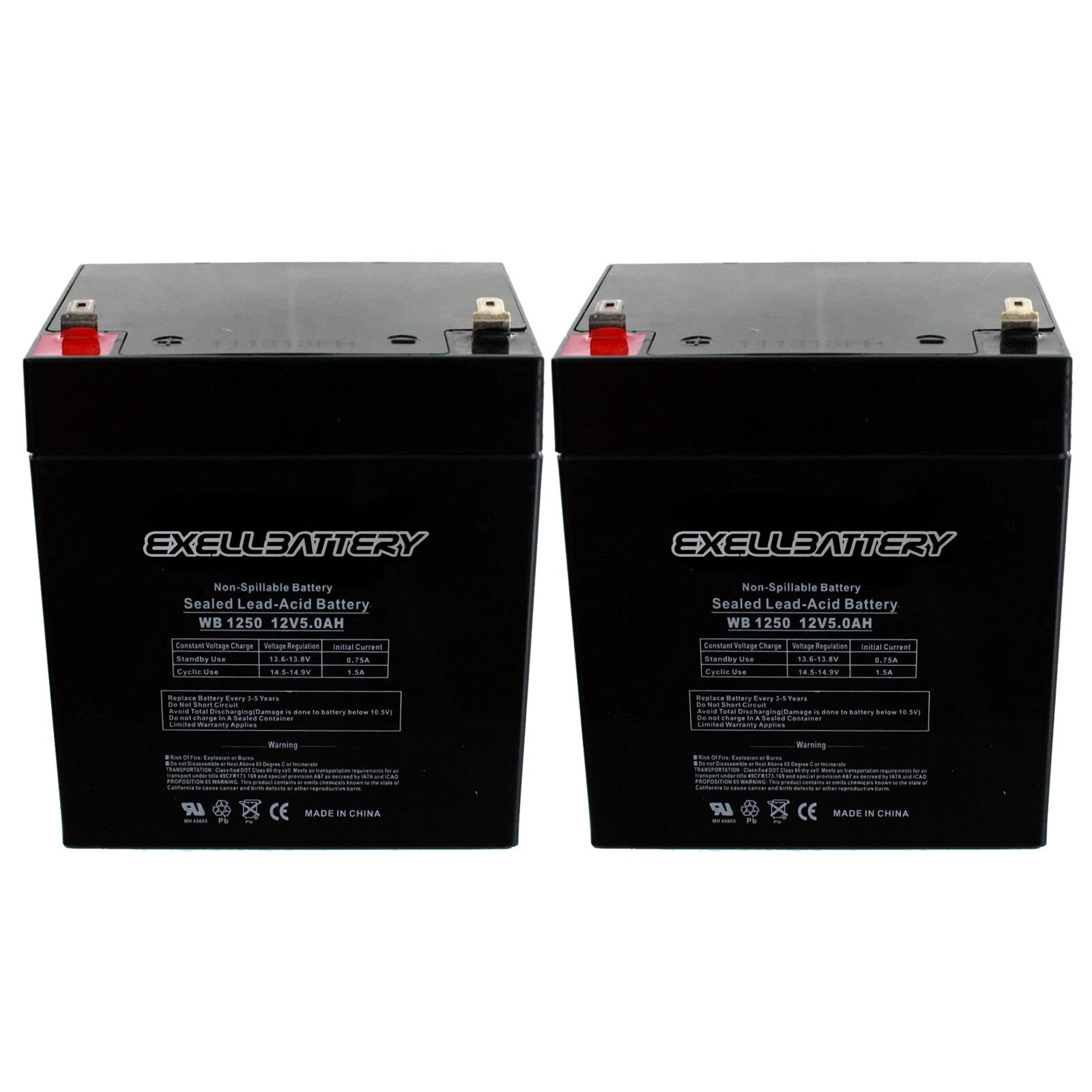 Pack of 2 - 12V 5AH SLA Batteries (DJW12-4.5, UB1250, PS-1250, NP4-12, CA1240)