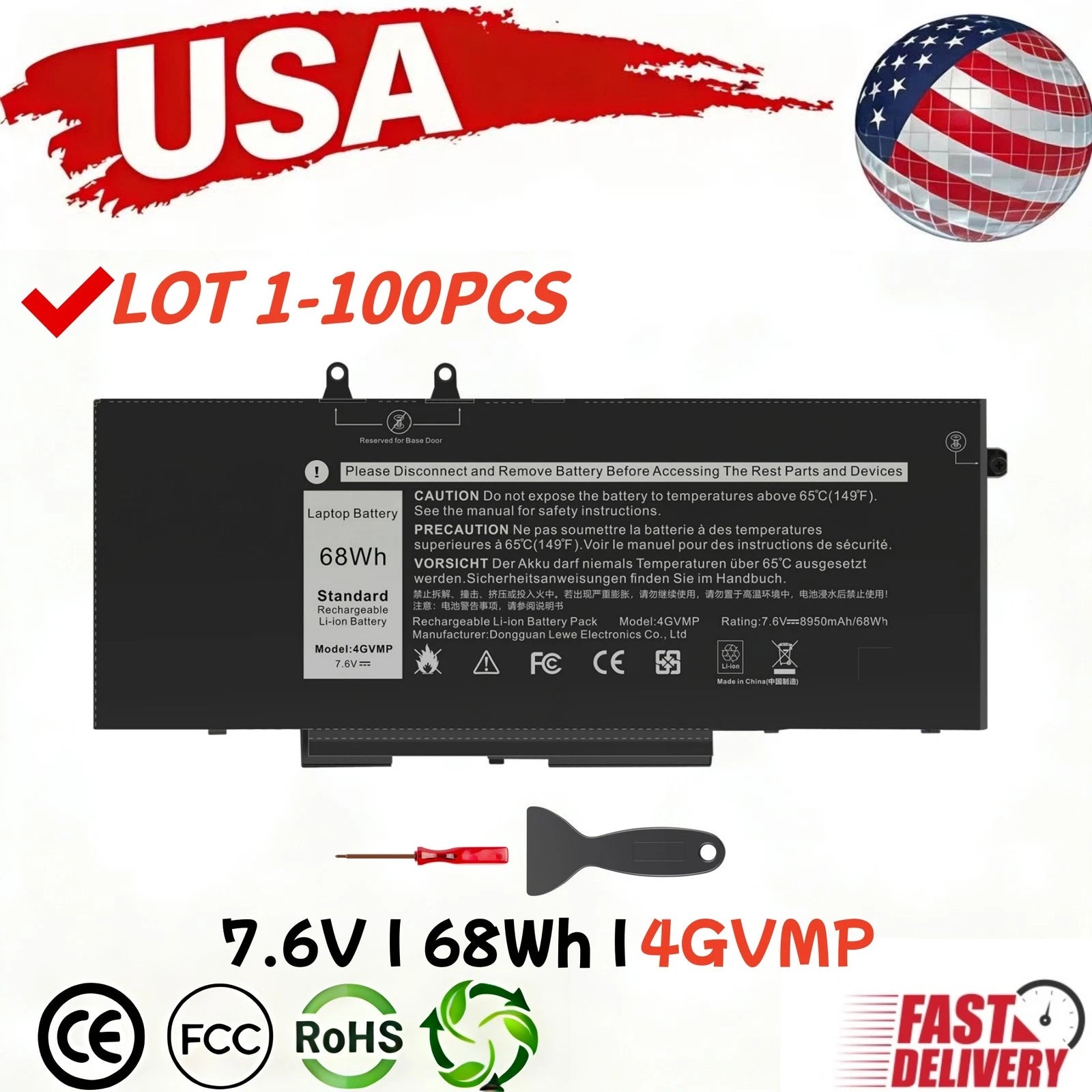 ?LOT 68Wh BATTERY 4GVMP FOR DELL LATITUDE 3540 5400 C5GV2 RF7WM X77XY