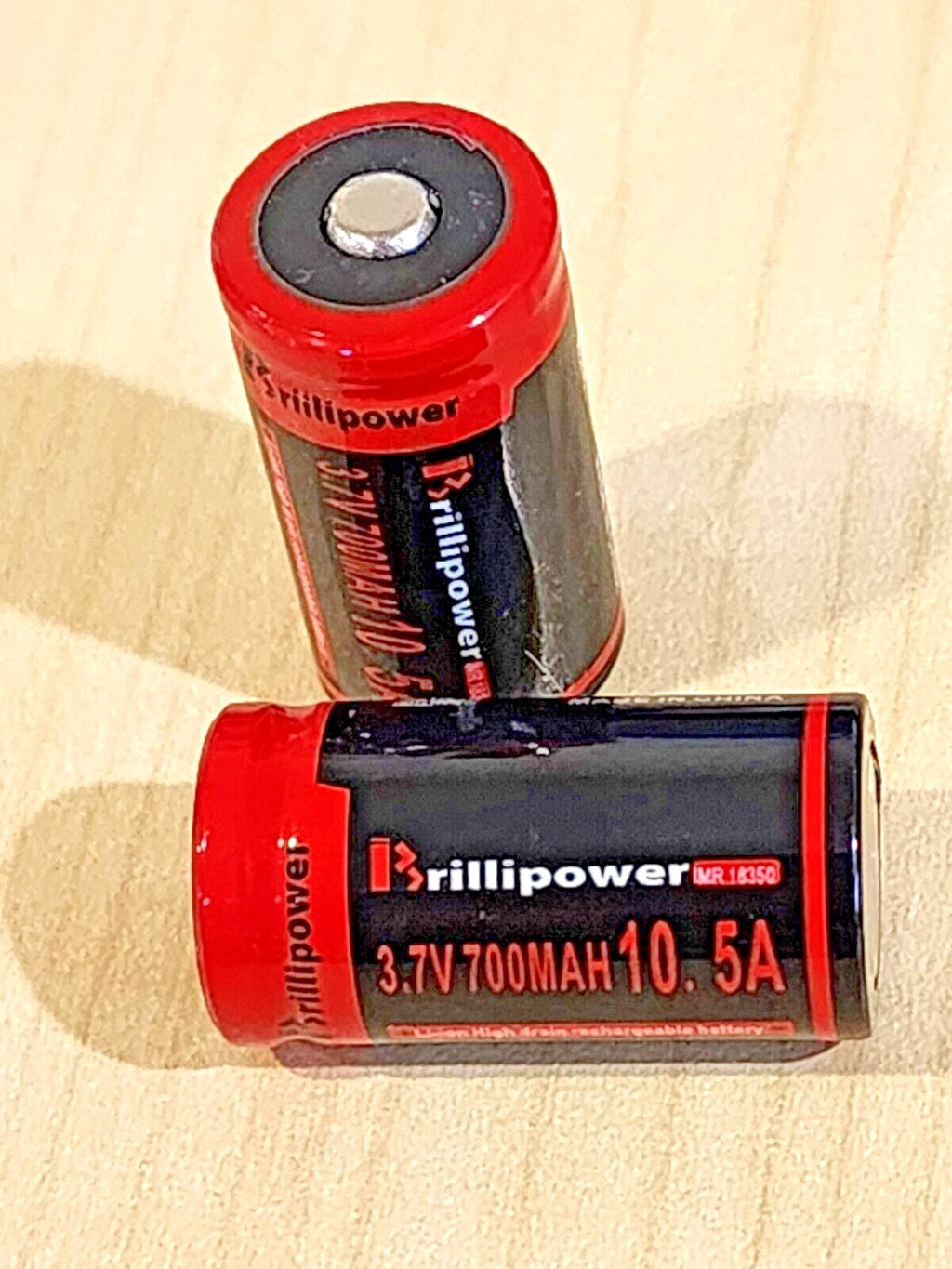 2 x Brillpower 18350 buttontop RECHARGEABLE 10.5A Battery 3.7V flashlight radios