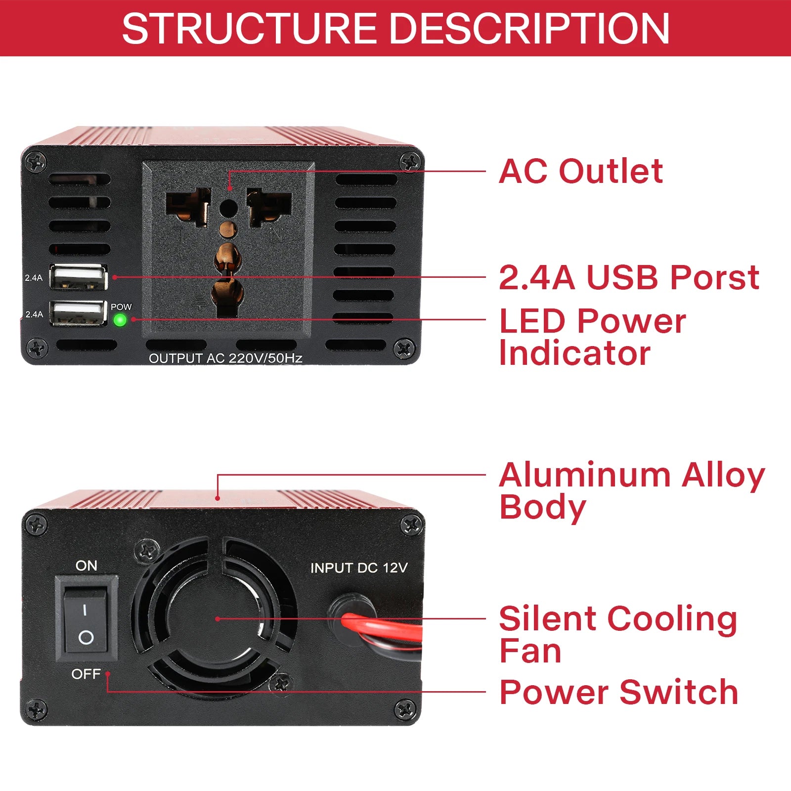 1000W Car Power Inverter DC 12V to AC 110V 120V Converter Adapter Charger Outlet