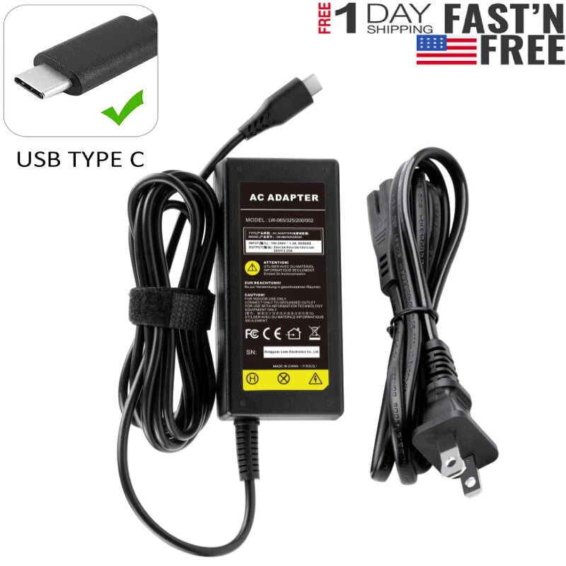 65W TypeC AC Charger for DELL Chromebook 13 3380 Power Supply Adapter Cord