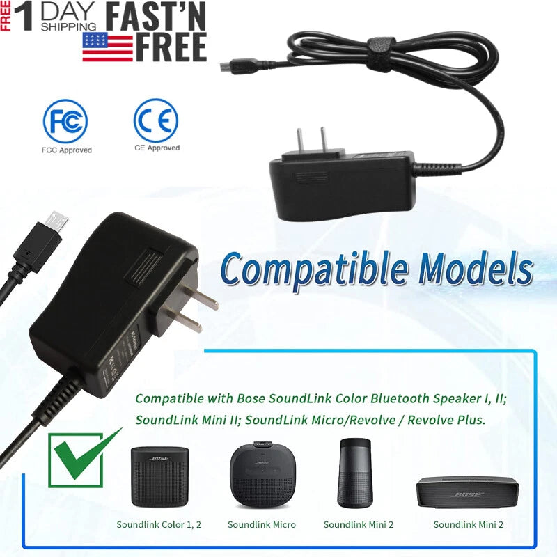 Charger for Bose SoundLink Color Mini 2 II Revolve Micro Plus Power Cord Adapter