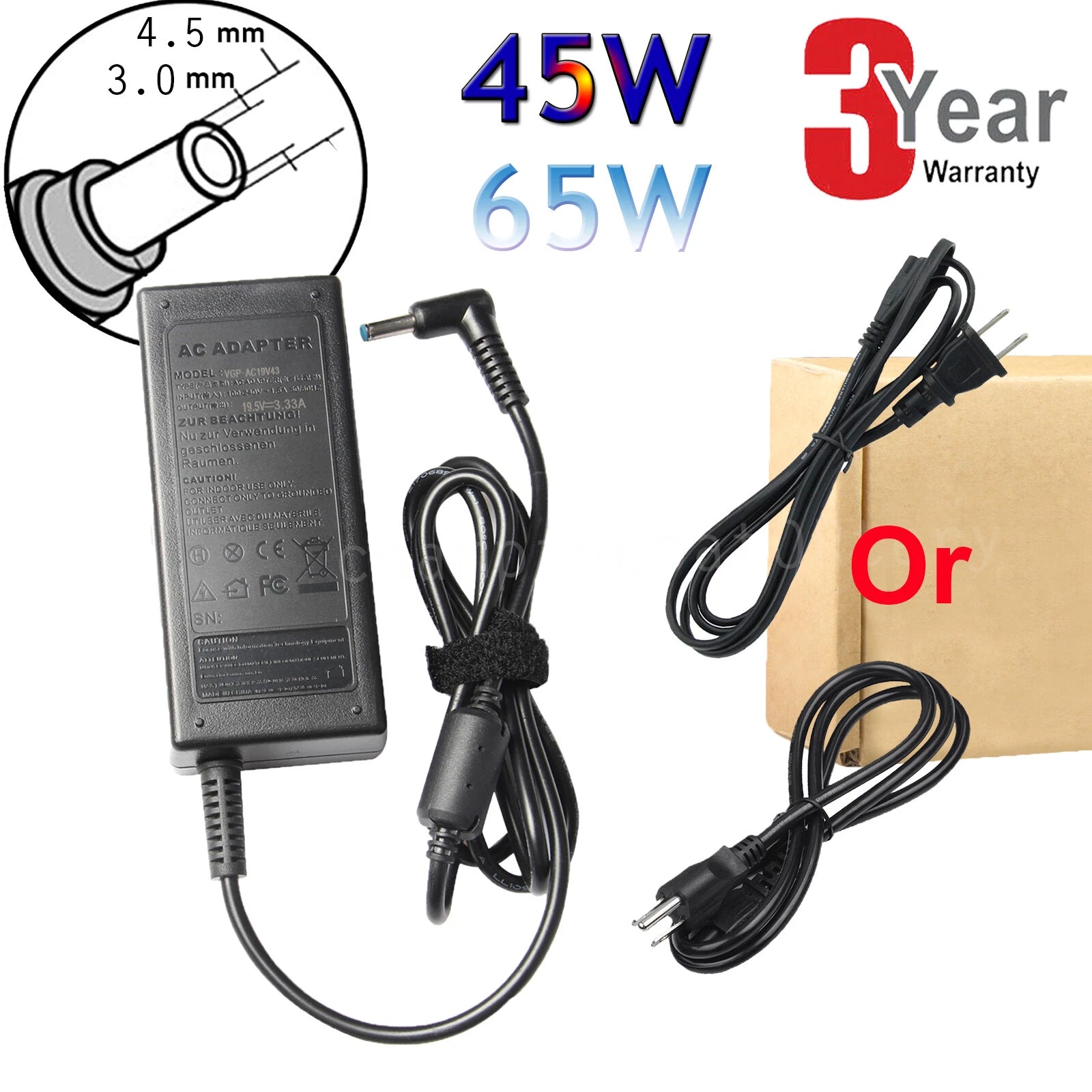 AC Adapter Power Charger Cord 65W 19.5V 3.33A For HP Pavilion Laptop Blue Tip US