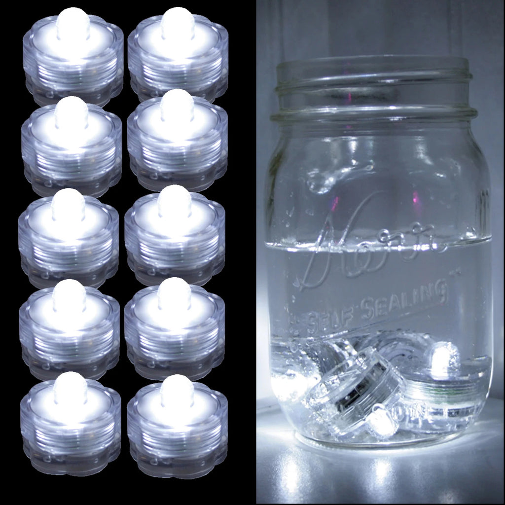 10 Pack~White~Submersible Waterproof Underwater Battery LED Tea Light~Wedding