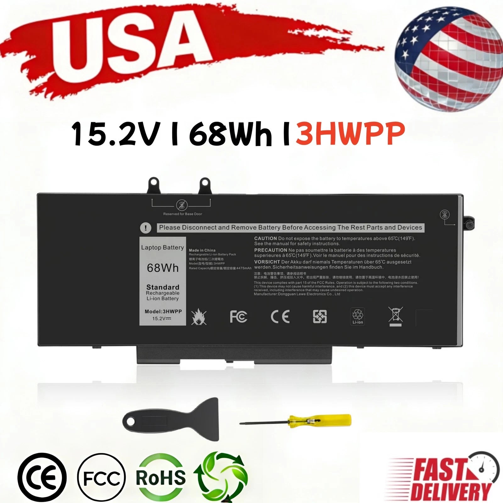 NEW 3HWPP Battery for Dell Latitude 5501 5401 5511 5510 5411 5410 Series 68wh