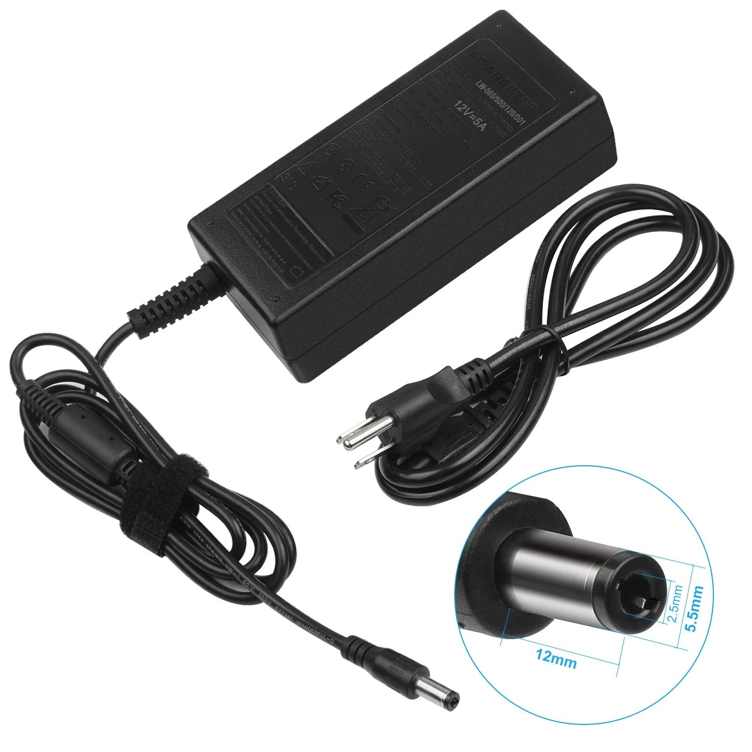 60W 12 Volt 5A AC to DC Adapter Charger Power Supply Cord LCD Monitor LED Light