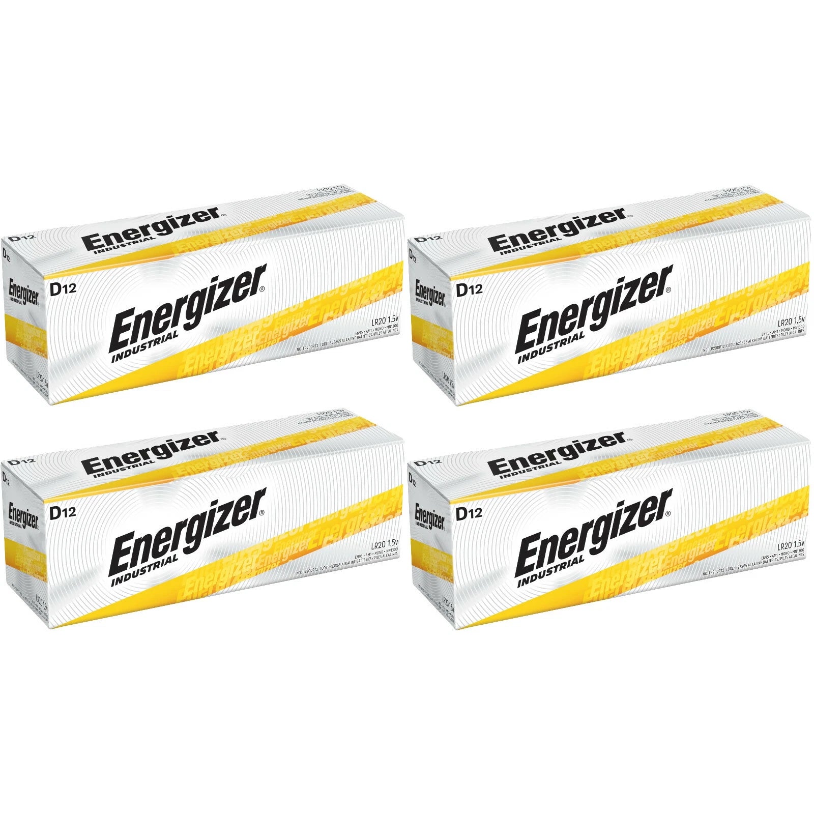 48 Energizer Industrial D Alkaline Batteries (EN95, LR20)