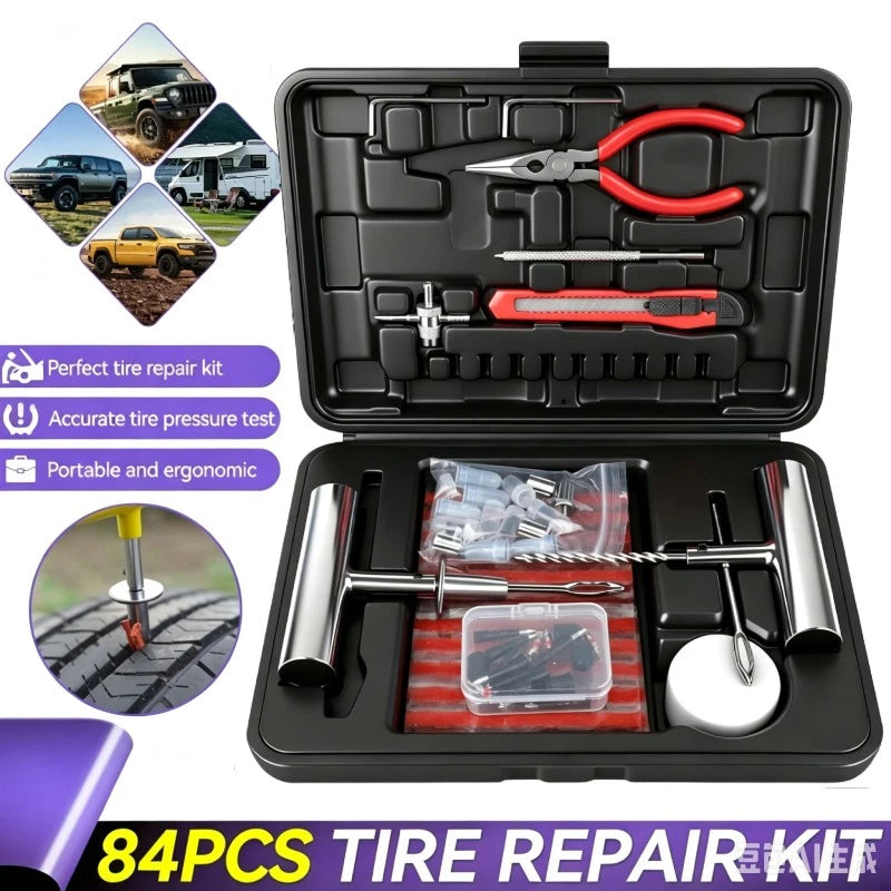 84PCS Heavy Duty Tire Plugs Flat Tire Repair Patch Kit with Vacuum Tool