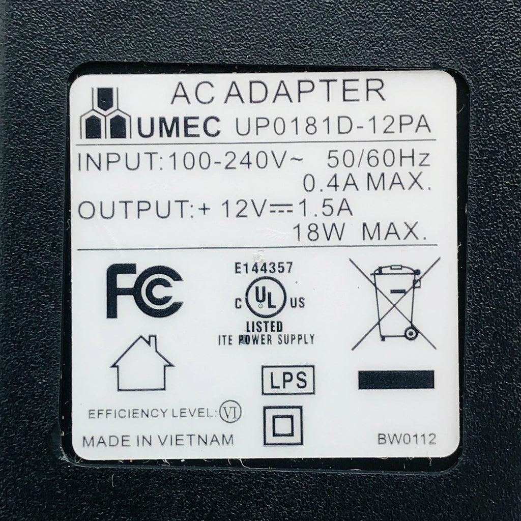 NEW Genuine Umec UP0181D-12PA 12V 1.5A 18W AC Adapter Power Supply OEM