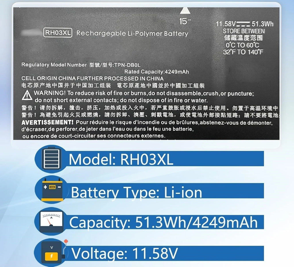 Genuine 51.3Wh RH03XL battery for HP Probook 440 G10/445 G9 G10/450 G10/455 G10