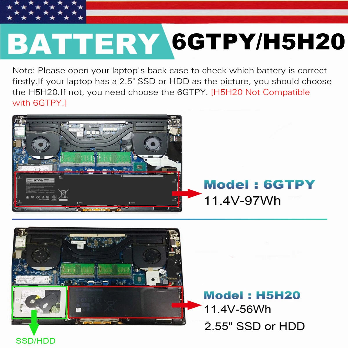 6GTPY?H5H20 Battery for Dell XPS 15 9570 9560 9550 Precision 5530 5520 5510