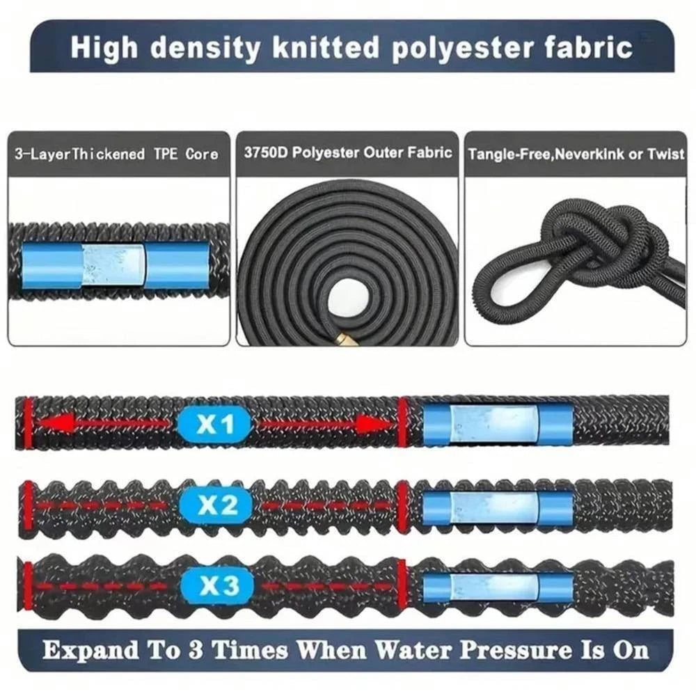 25-150FT LIGHTWEIGHT NO-KINK WATER HOSE, FLEXIBLE UPGRADED LEAKPROOF WATER HOSE