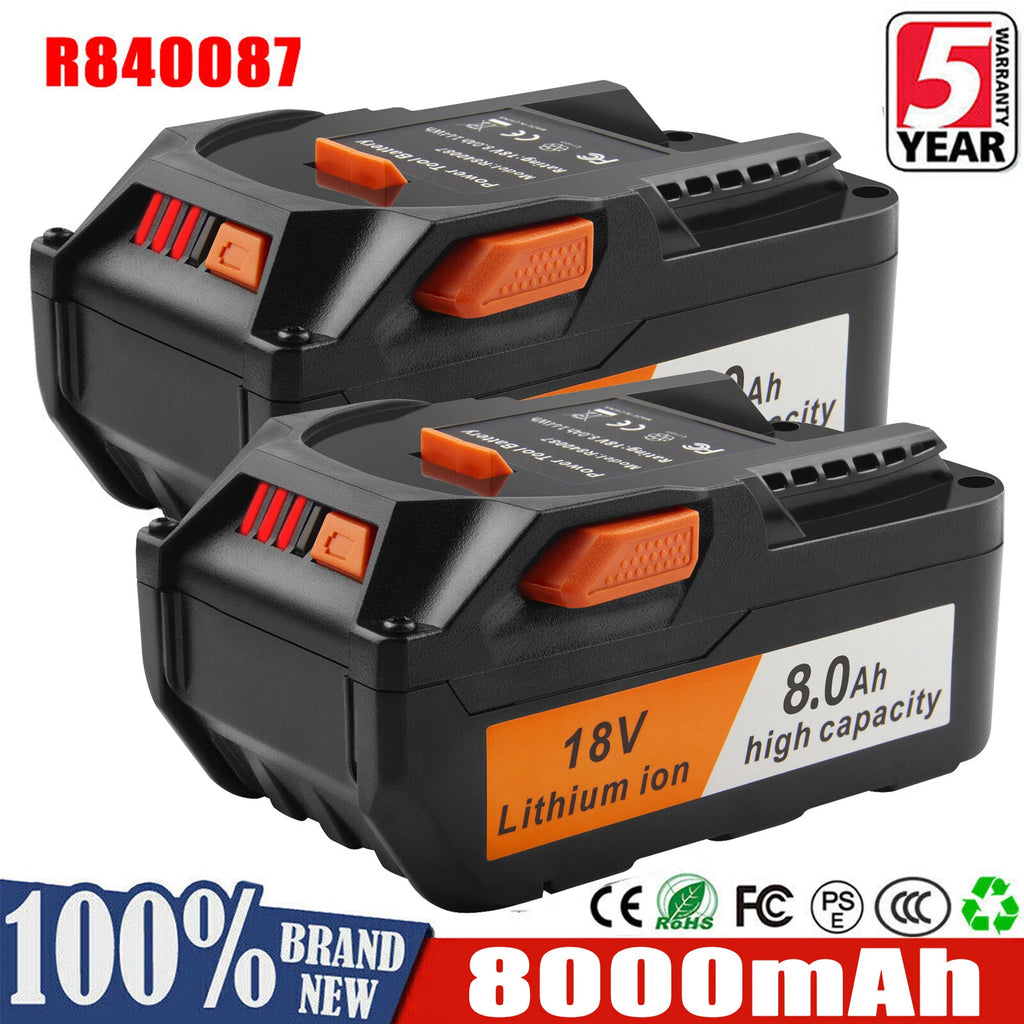 8.0Ah For Ridgid 18V Lithium-Ion Hyper R840085 Battery Pack R840087 R840086