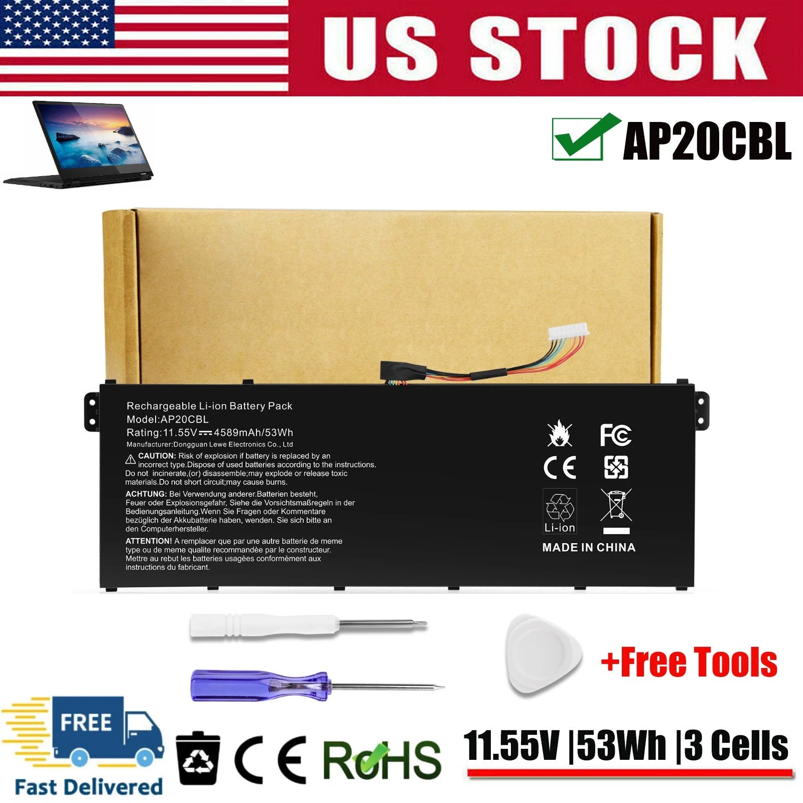 ?53Wh 11.55V AP20CBL Battery For Acer Aspire 5 A515-45 A515-46 Aspire 7 A715-43G