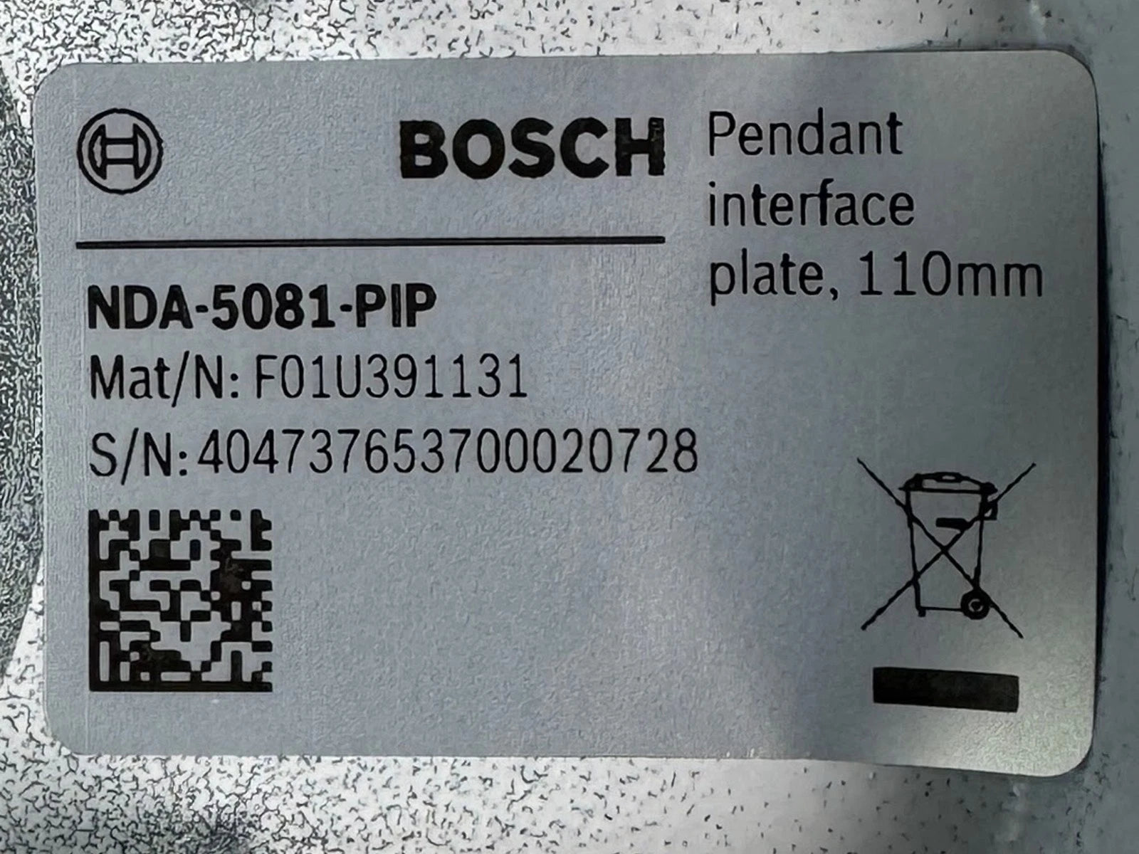 NEW Bosch NDA-5081-PIP Pendant interface plate 110mm/w F01U391131
