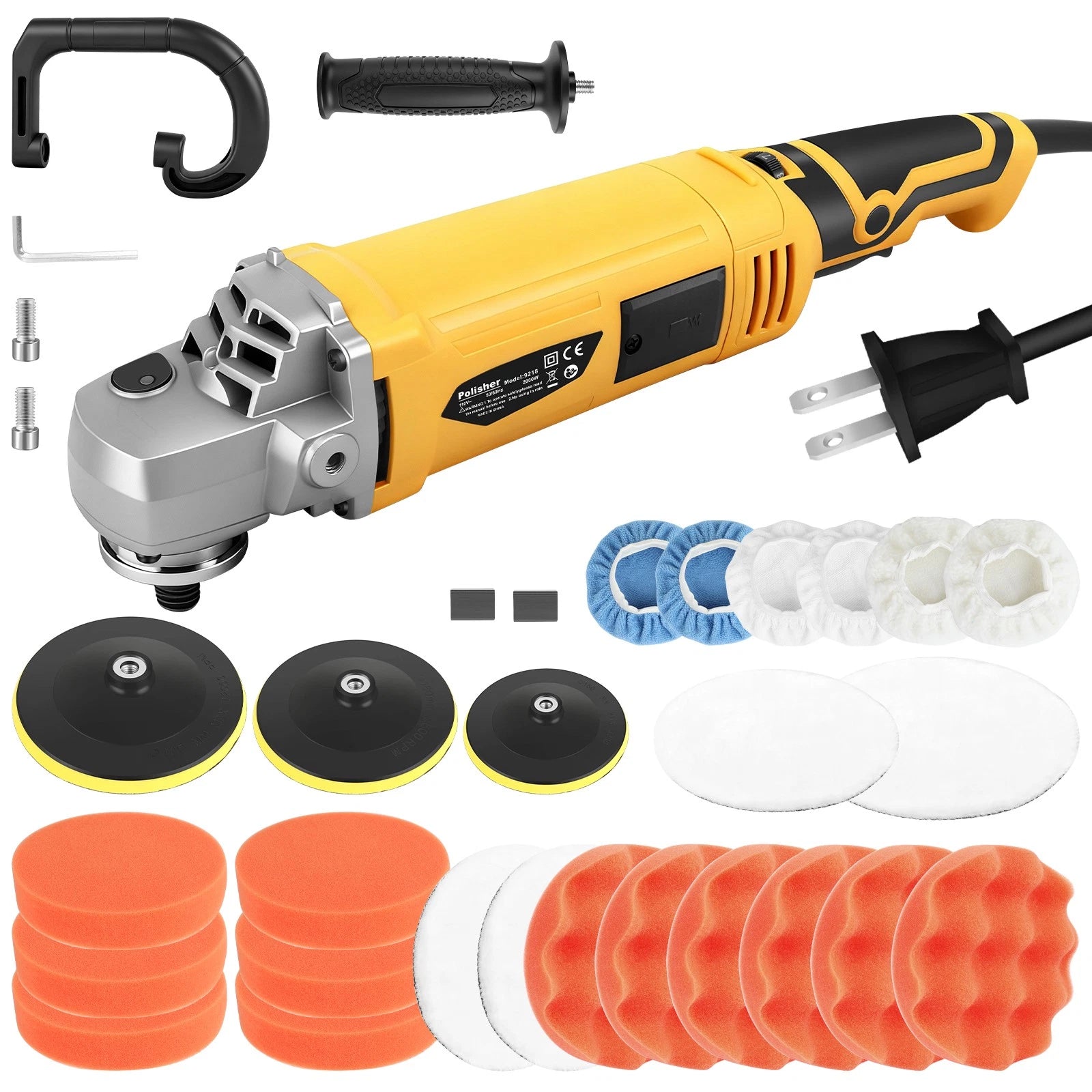 ??2000W Electric Car Polisher Buffer Sander Waxer Kit Variable 7-Speed W/ Pads