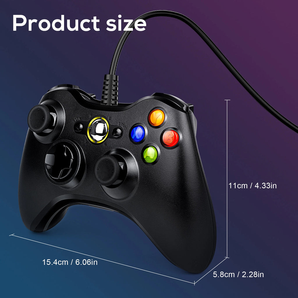 USB Wired Game Controller Gamepad for Microsoft XBOX 360 & PC WIN 7 8 10 Black