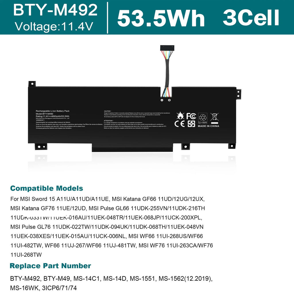 ??BTY-M492 Battery For MSI Sword 15 A11U MS-14C1 MS-14D MS-1551 Katana GF66 GF76