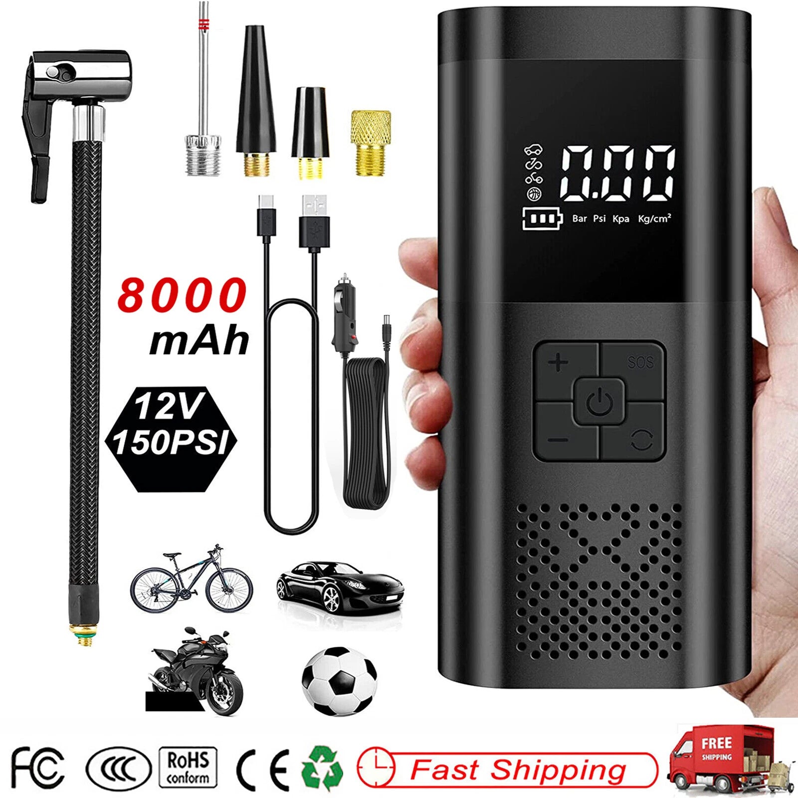 150PSI Tire Inflator Car Air Pump Compressor Digital Electric Portable Auto 12V