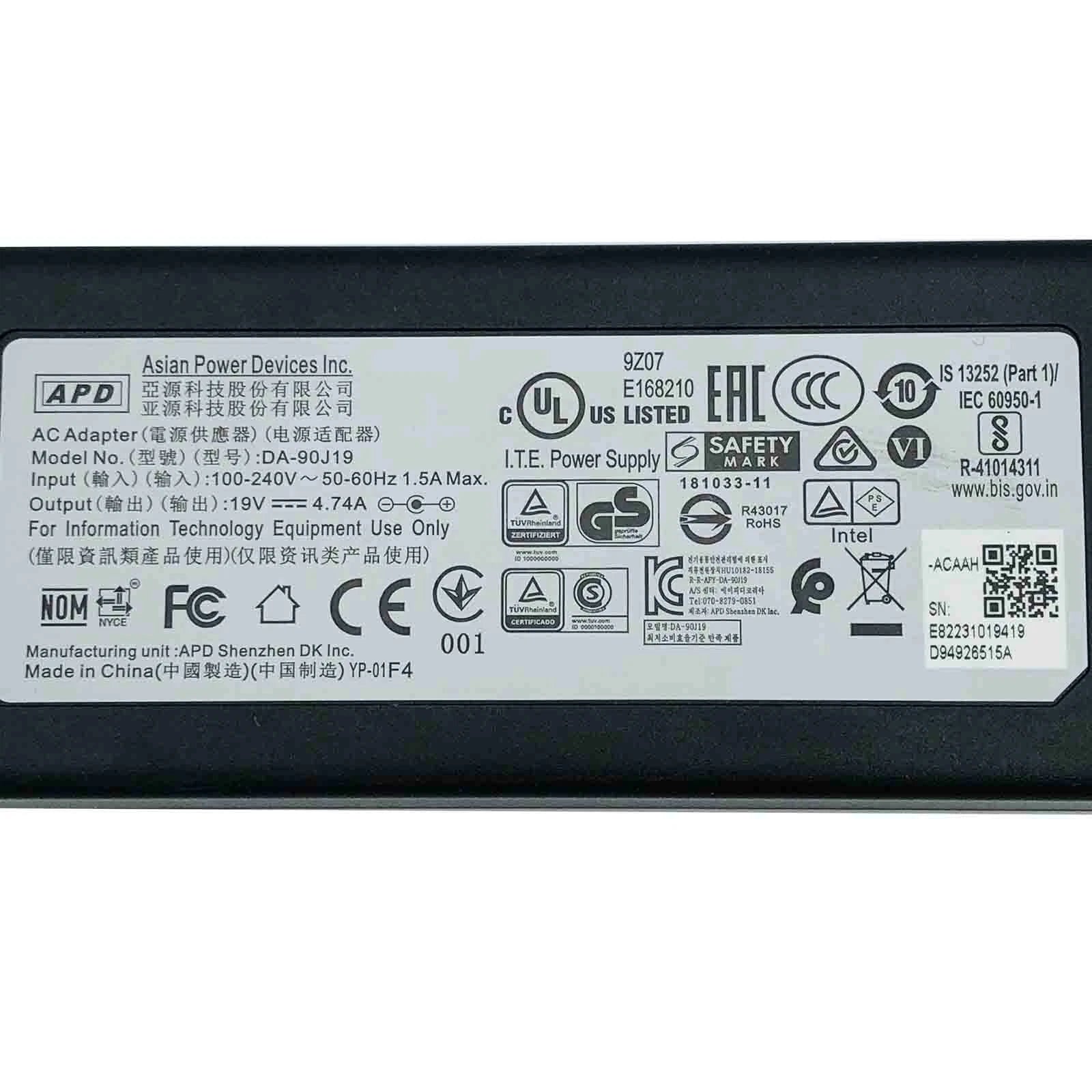 NEW Original APD DA-90J19 AC Adapter 19V 4.74A DA-90B19 Charger 90W 5.5x2.5mm