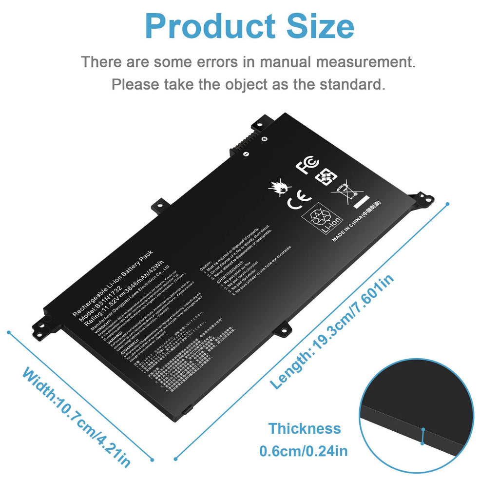 B31N1732 Battery for ASUS X430FN VX60G VivoBook S14 S430FA 11.52V 42Wh