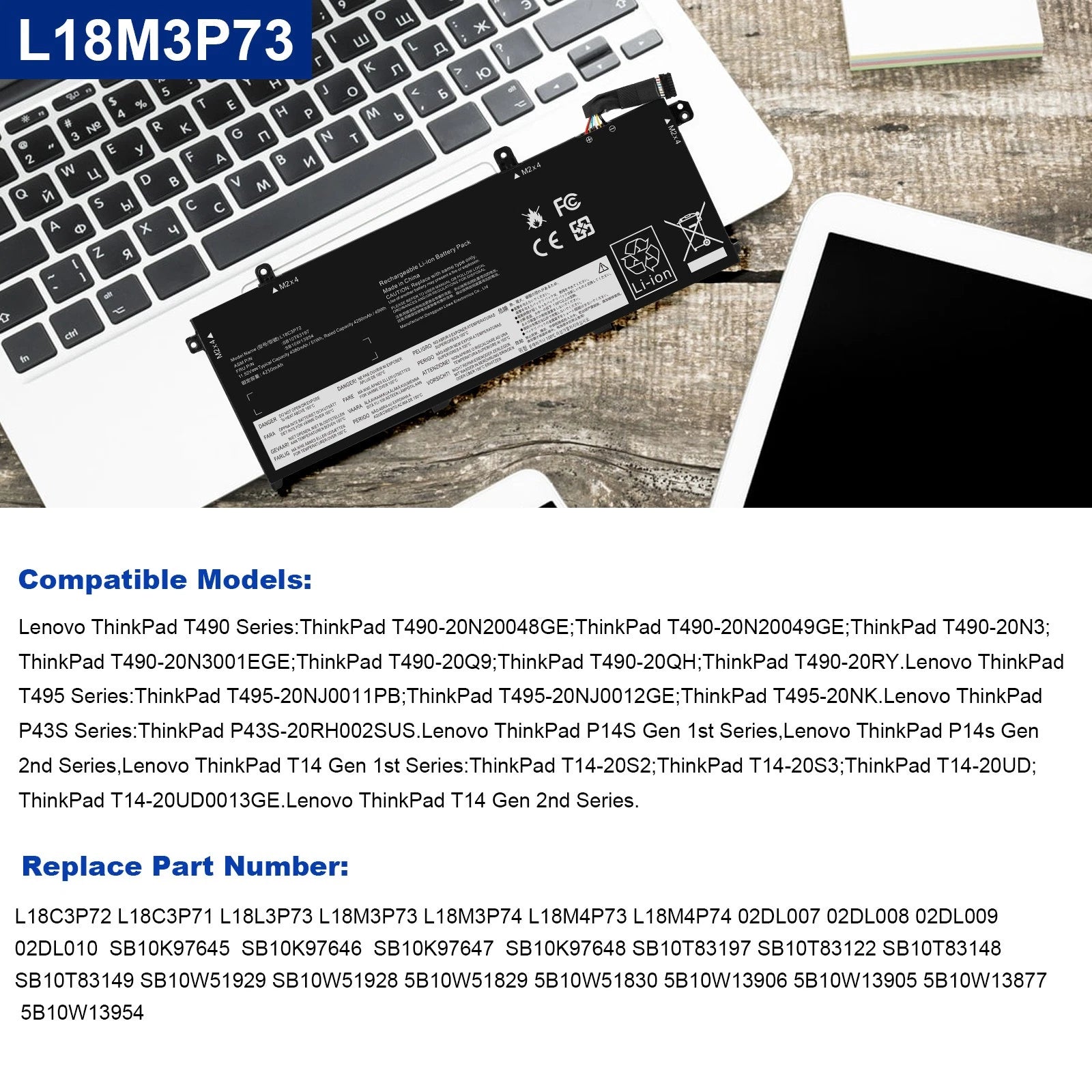 ?LOT L18C3P72 L18L3P73 Battery For Lenovo ThinkPad T490 T495 T14 Gen 1st Gen 2nd