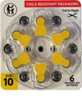 6pk 1.45V Size 10 Hearing Aid Battery Zero Mercury Long Tab Easy to Insert