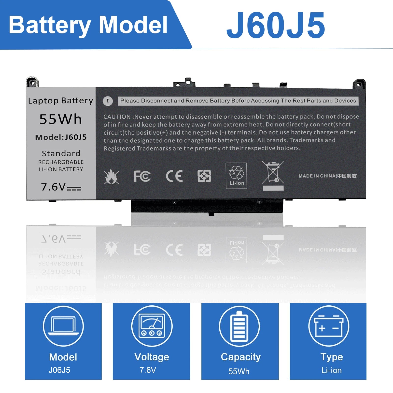 Replacement J60J5 Battery For Dell Latitude E7270 E7470 Series MC34Y 242WD 55Wh