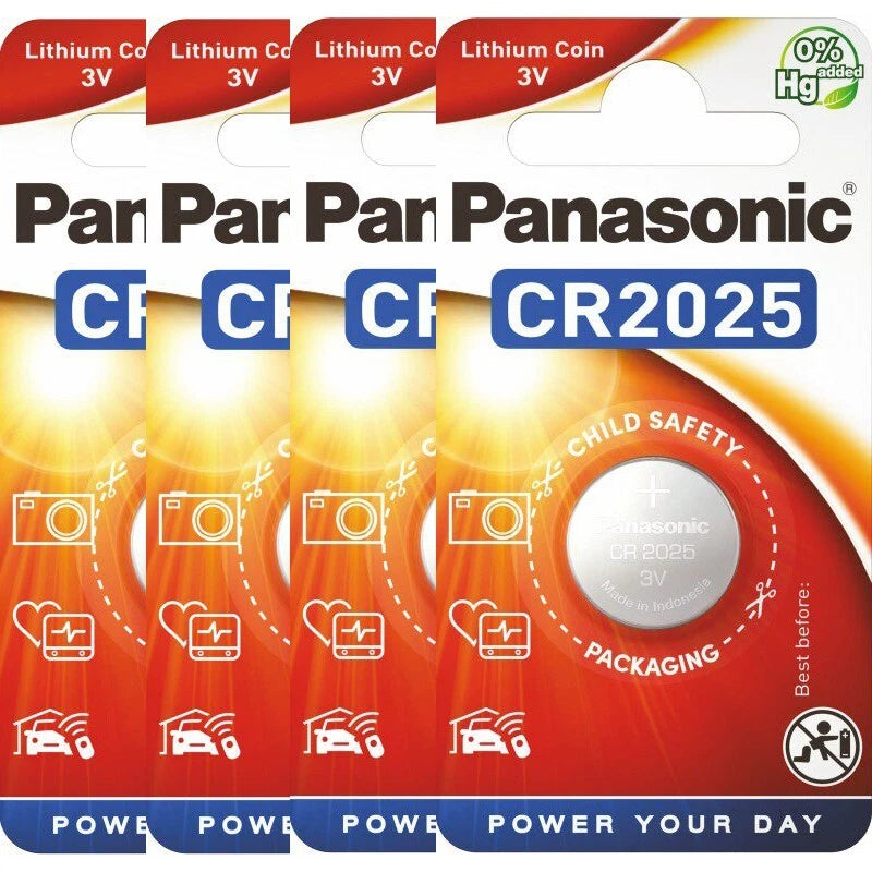 Panasonic CR2025 2025 3V Lithium Coin Cell Battery, 4 Pack