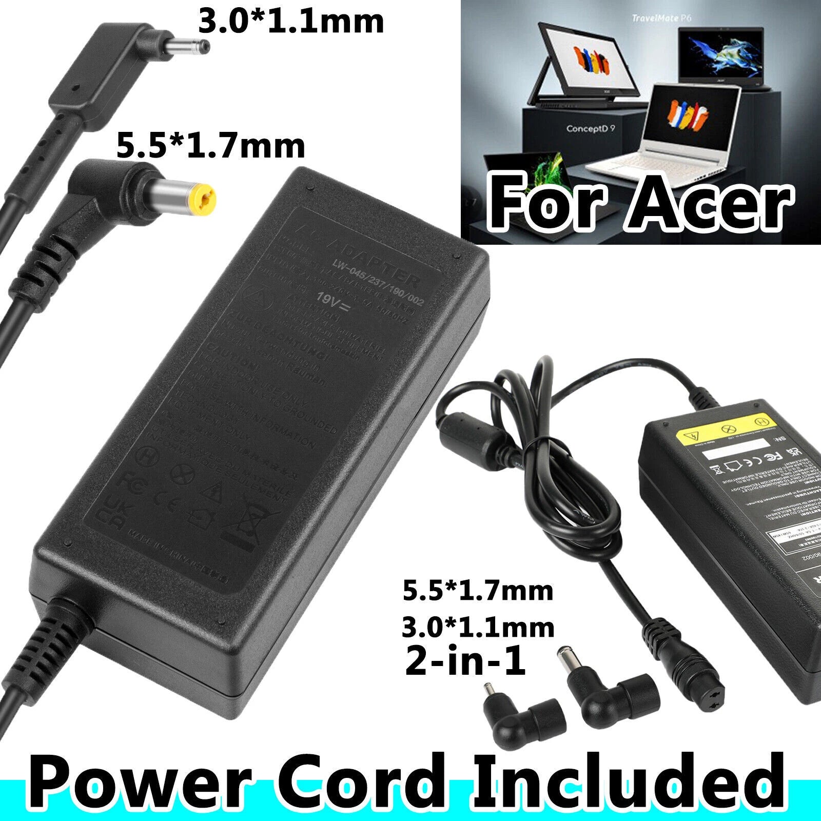 45W 65W For Acer Series Laptop AC Adapter Charger Computer Monitor Power Supply