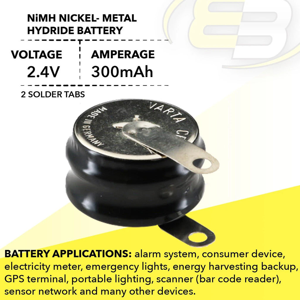 2/CP300H-TABS 2.4V 300mAh NiMH Battery w/TABS For GPS-Trackers Car Alarms