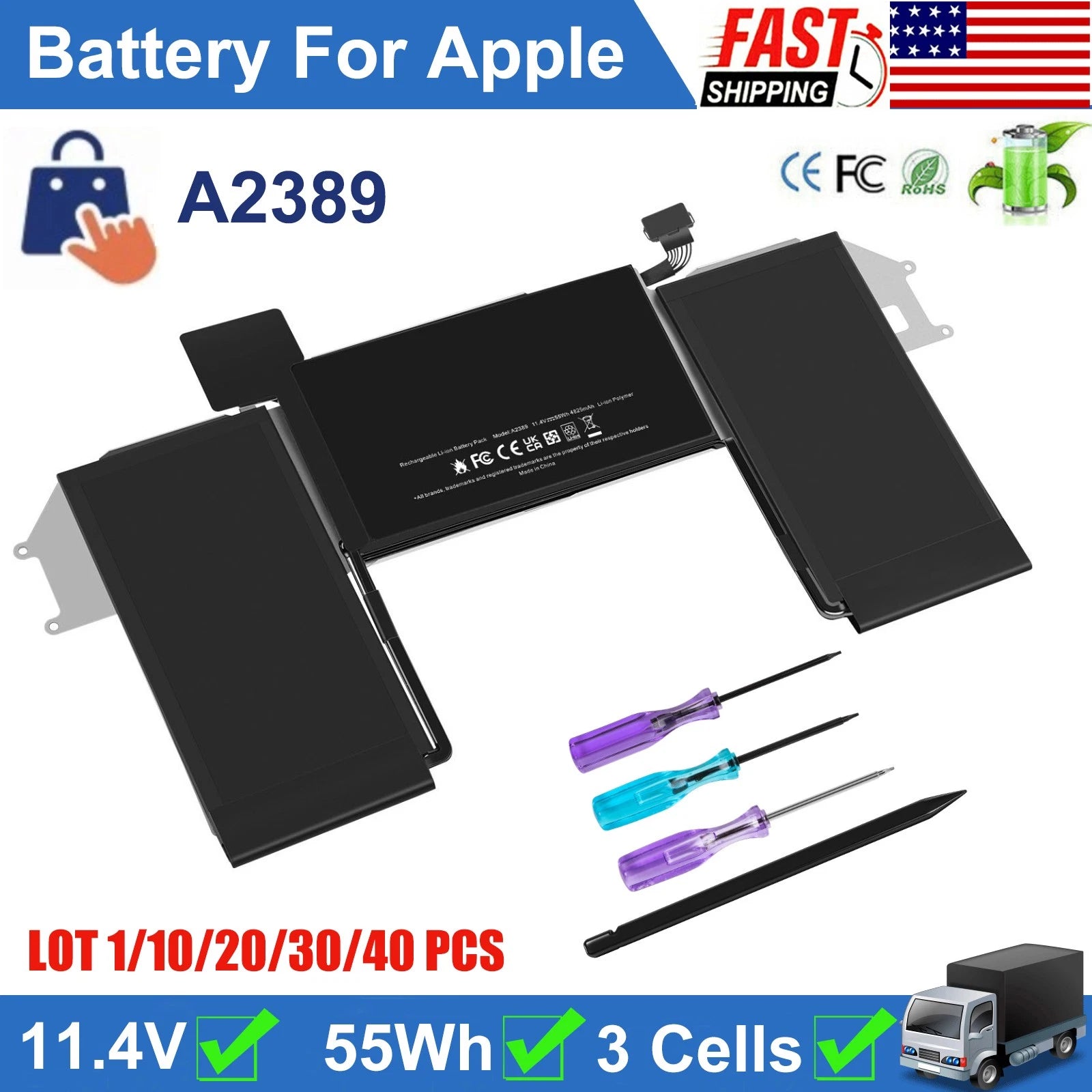 ?LOT 1-40 A2389 Battery for MacBook Air 13 inch 2020 A2337 M1 EMC 3598 MGN53LL/A