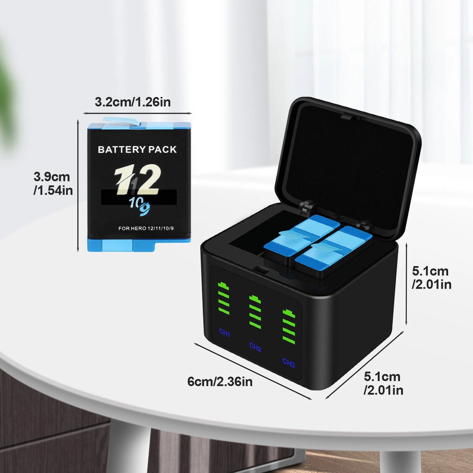 Upgrade 3-Channel Battery Charger W/2* Batteries For GoPro Hero 9/10/11/12 Black