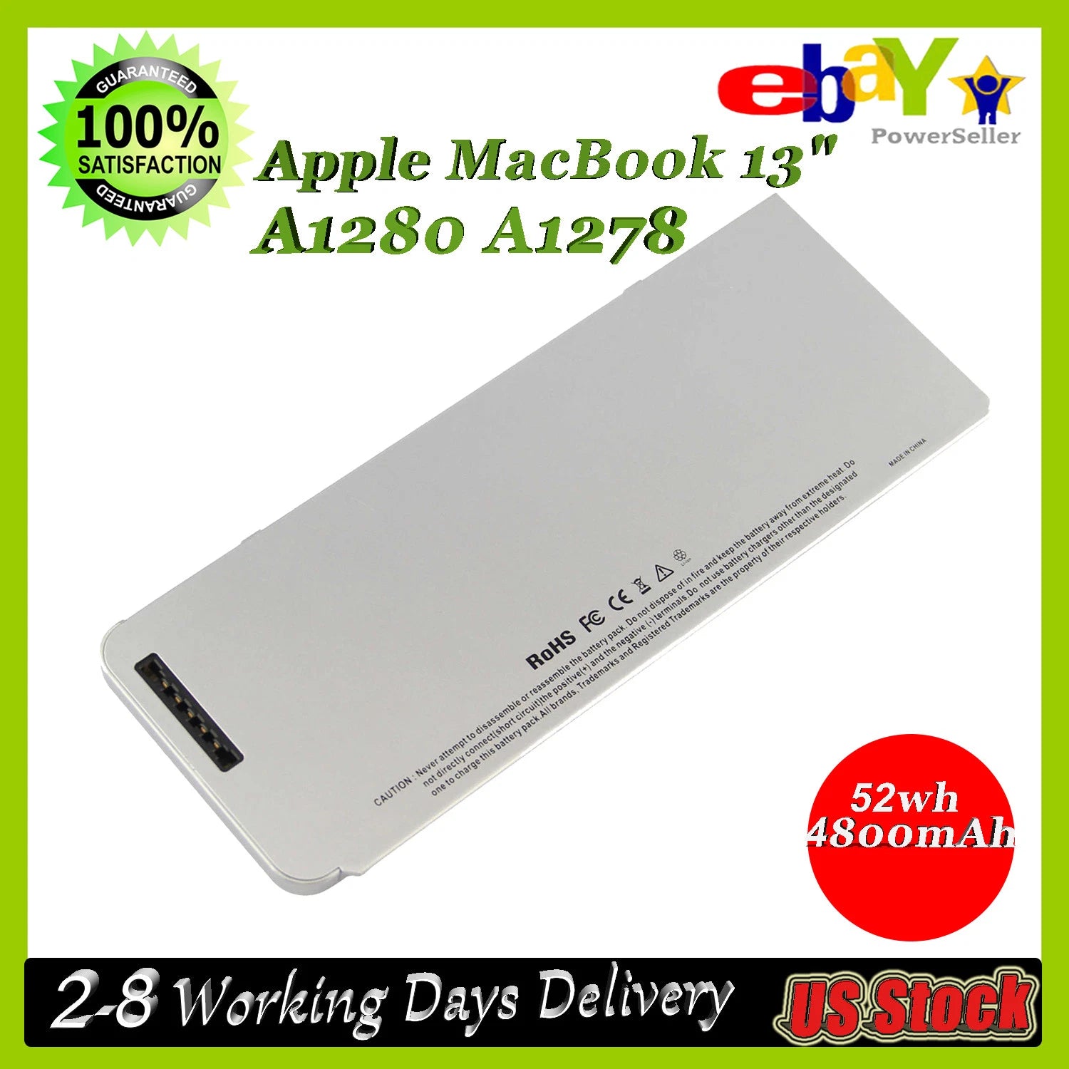 Battery for Apple 13 " Mac book A1280 A1278 Late 2008 MB467LL/A MB466LL/A USA