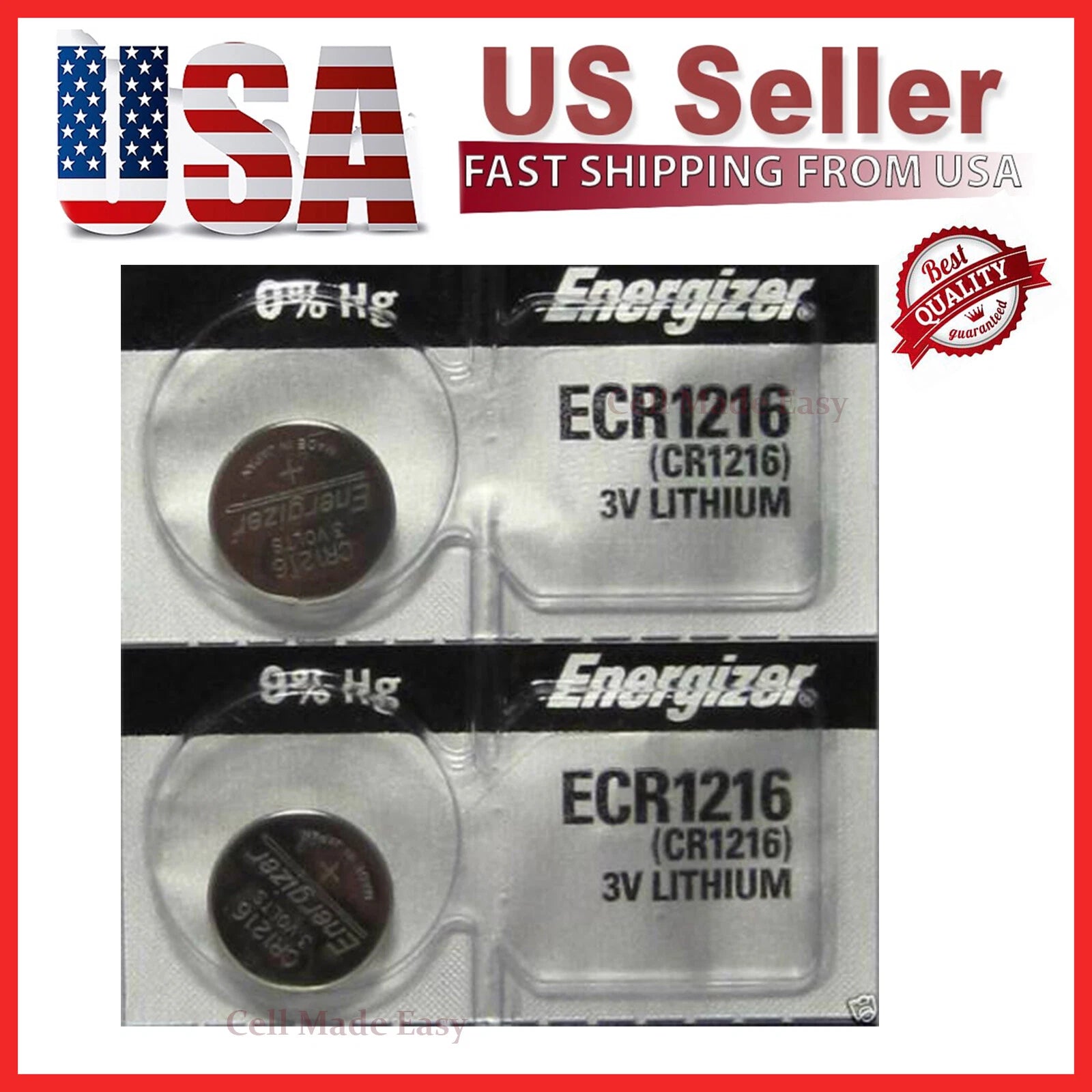 2 FRESH ENERGIZER CR1216 LITHIUM COIN BATTERIES BR1216 CR1216 DL1216B Expire2031