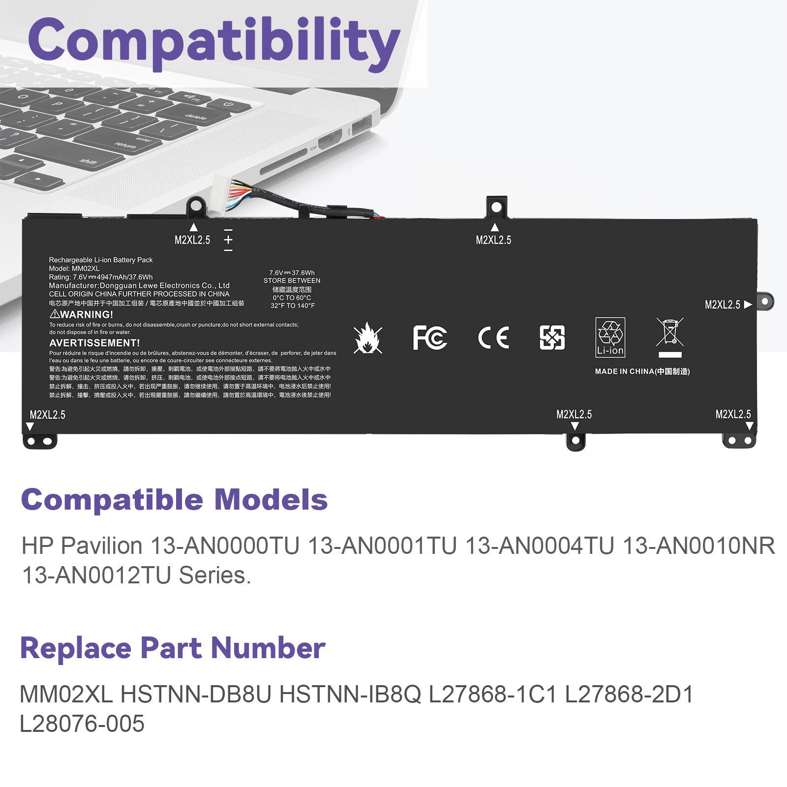 ?MM02XL Battery for HP Pavilion 13-AN0010NR 13-AN0012TU Series HSTNN-DB8U/IB8Q