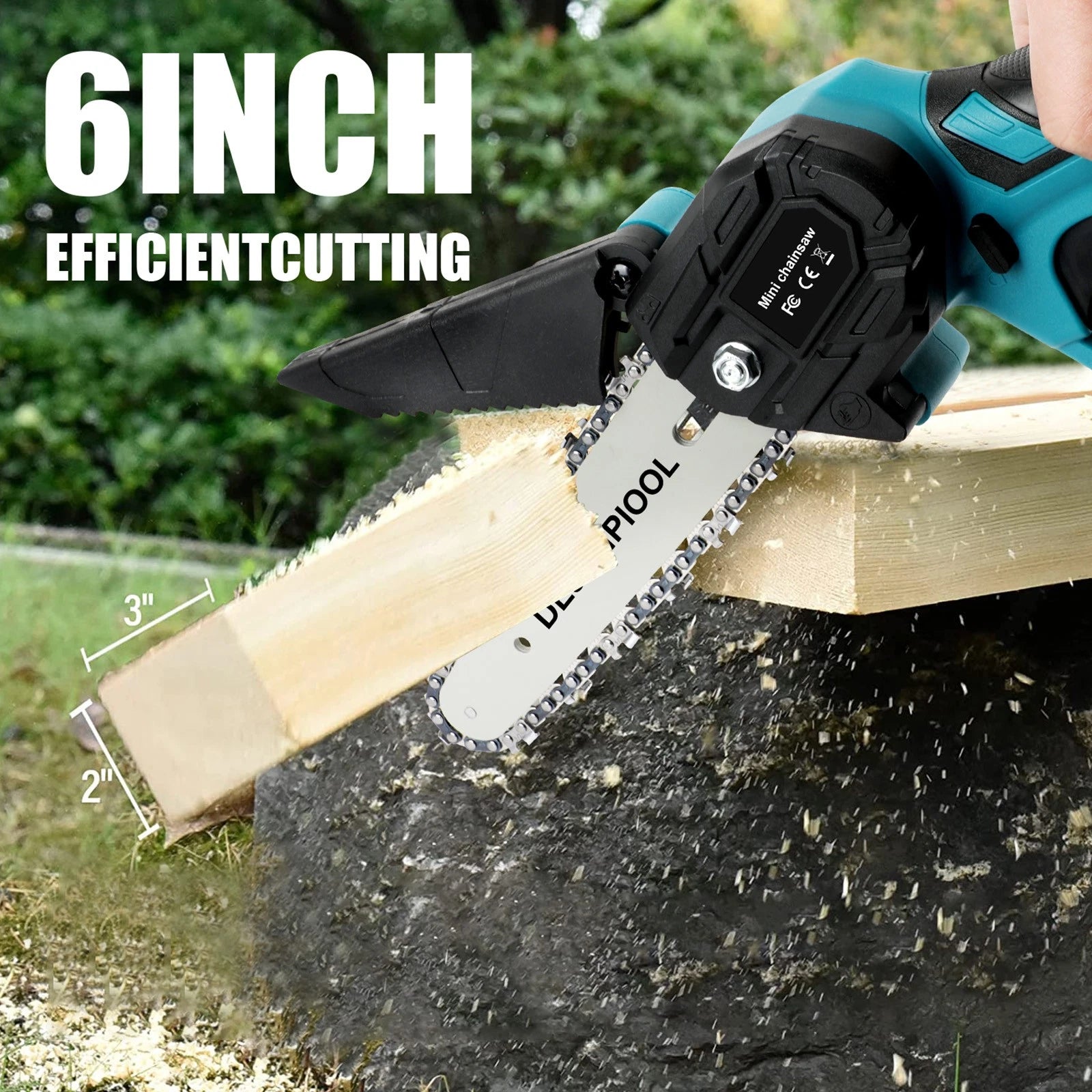 DEJUNPIOOL 6" Mini Handheld Electric Chainsaw Cordless 18V 5.5Ah Battery Power