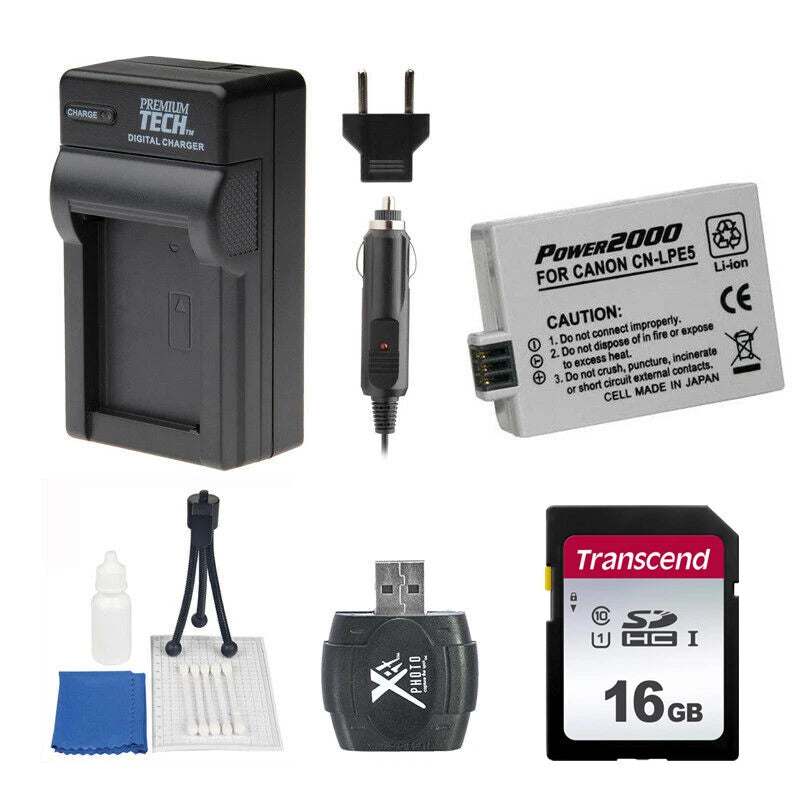 LP-E5 Battery & Charger + 16GB Value Kit for Canon EOS Rebel XS, XSi, T1i SLR