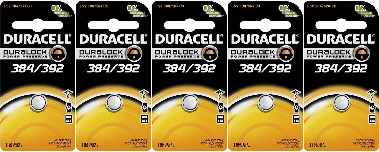 Button Cell Type Duracell 384 392 Batteries 5 Pcs