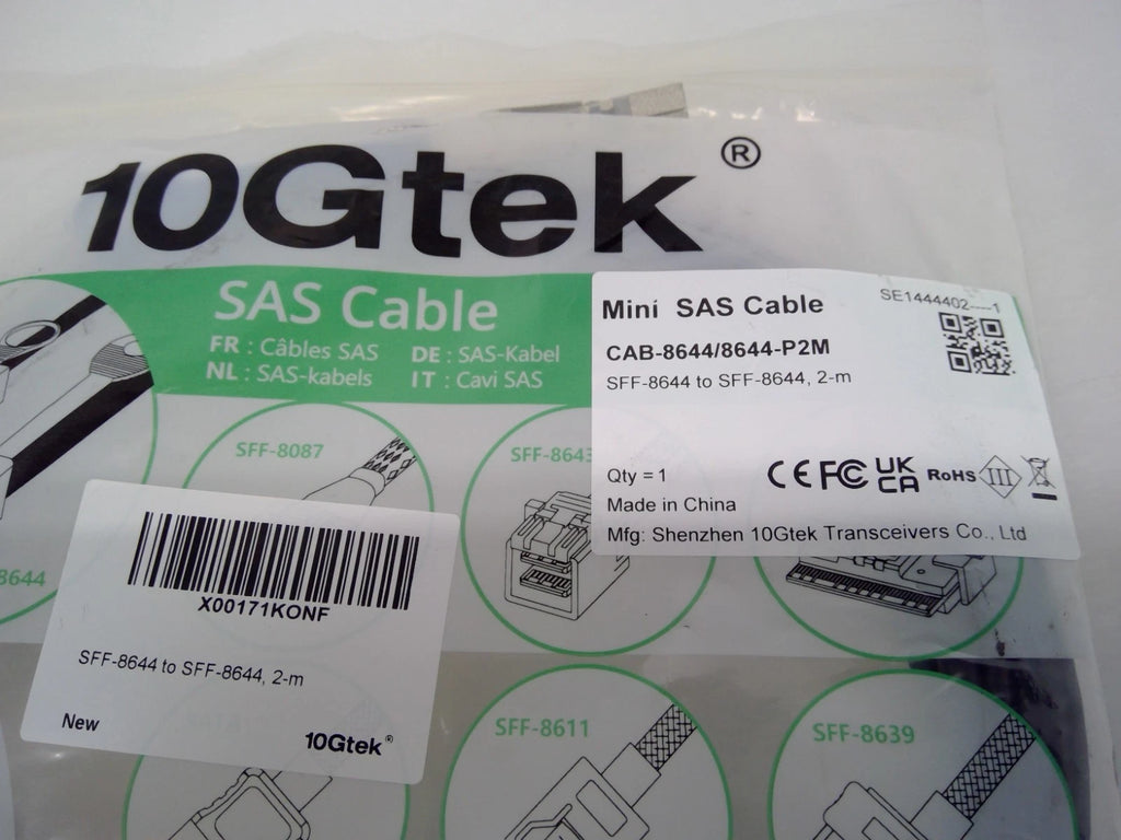 NEW 10Gtek CAB-8644/8644-P2M External HD Mini-SAS Cable SFF-8644 12Gbps 2M