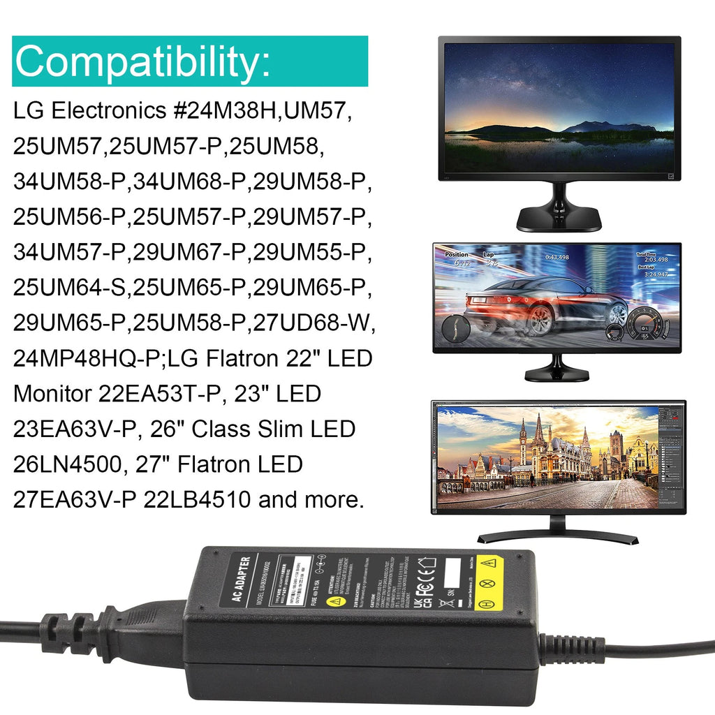 Charger For LG Electronics 19" 20" Monitor LCD LED HD TV Widescreen Flat Adapter