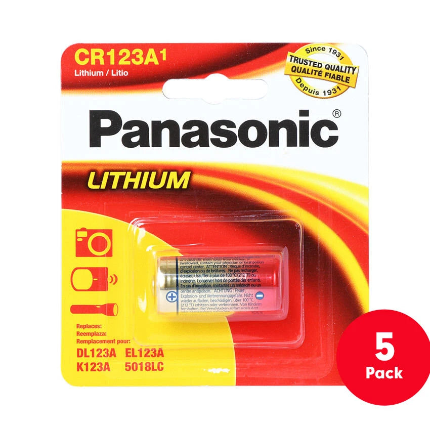 5 Pcs Panasonic CR123 CR 123a 123 3V Lithium Battery Replaces EL123 K123A