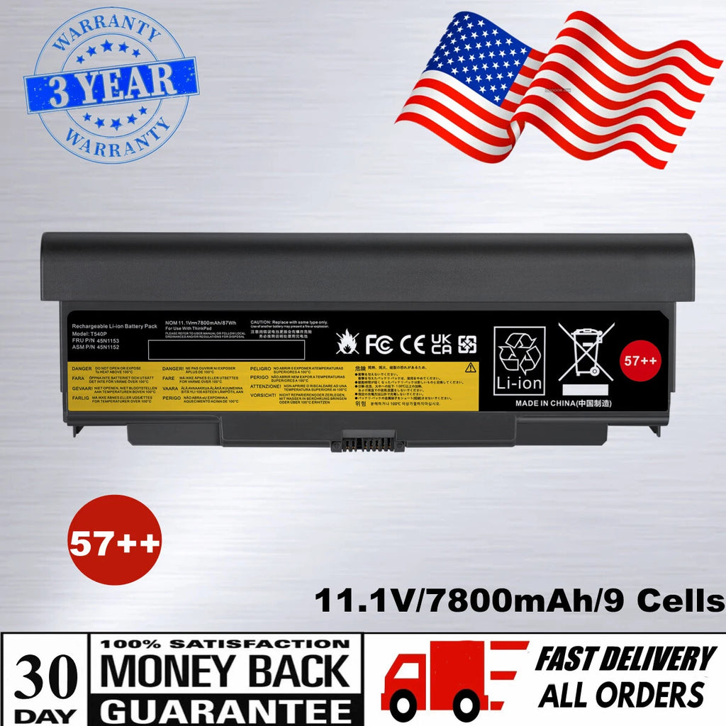 9 Cell 57++ Laptop Battery for Lenovo Thinkpad T440p T540p W540 W541 FAST