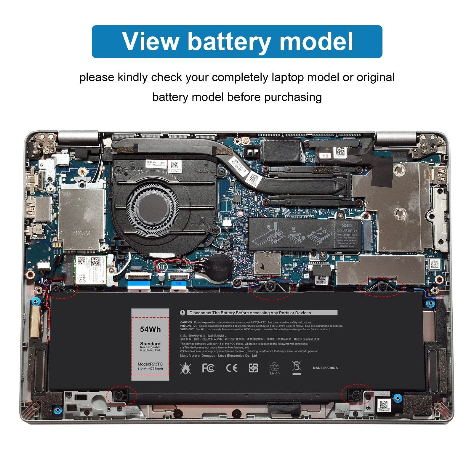 R73TC DR02P Battery for Dell Latitude 14 3440 5440 15 5540 5550 13 5340 5350 54W