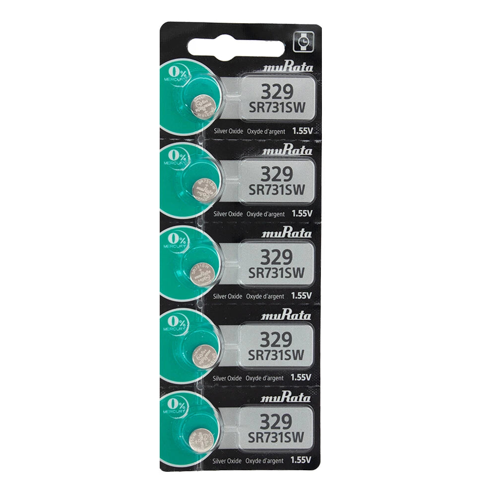 Murata 329 (SR731SW) 1.55V Silver Oxide 0%Hg Mercury Free Watch Battery 5 Pack