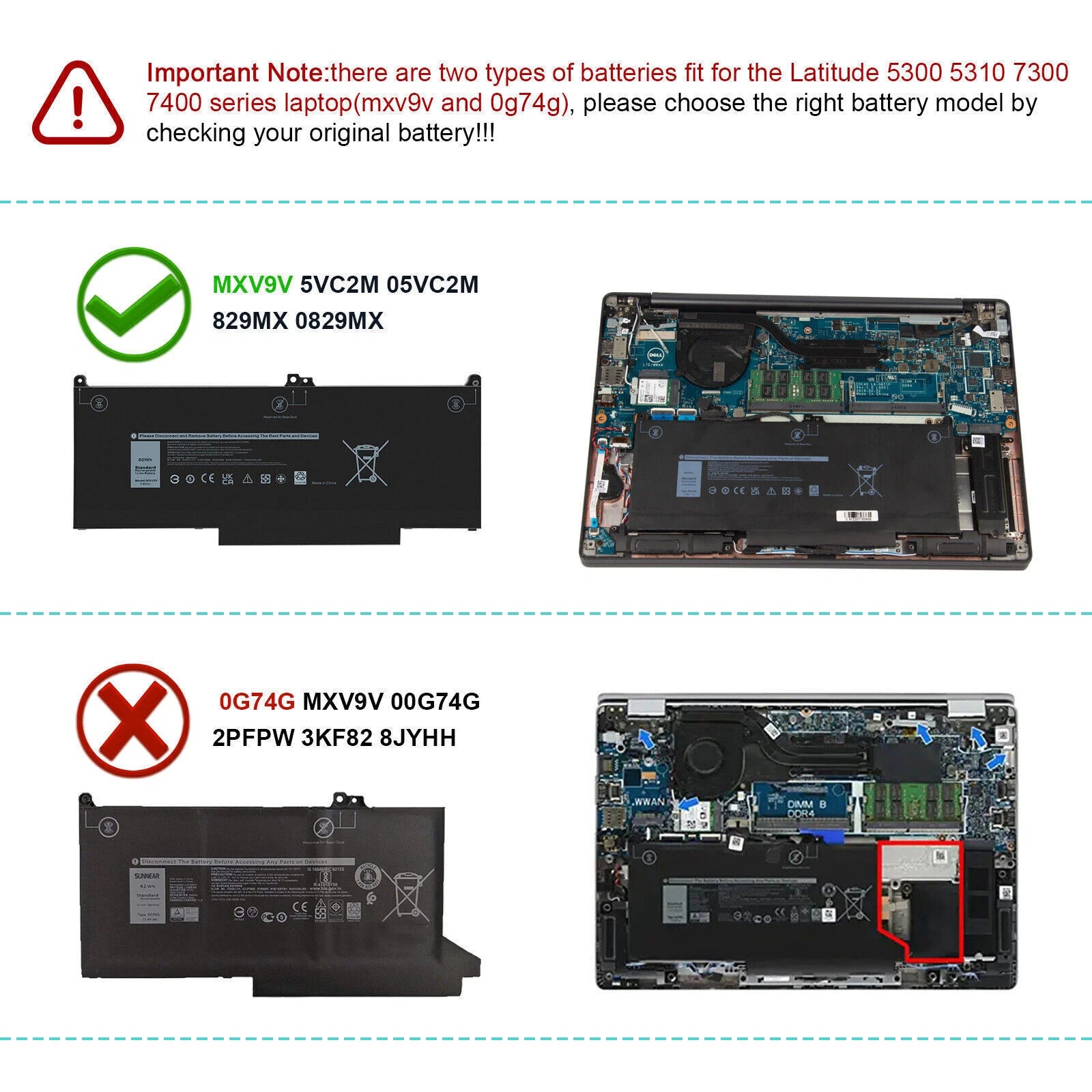 Lot MXV9V Battery For Dell Latitude 5300 5310 7300 7400 E5300 E7300 E7400 Series