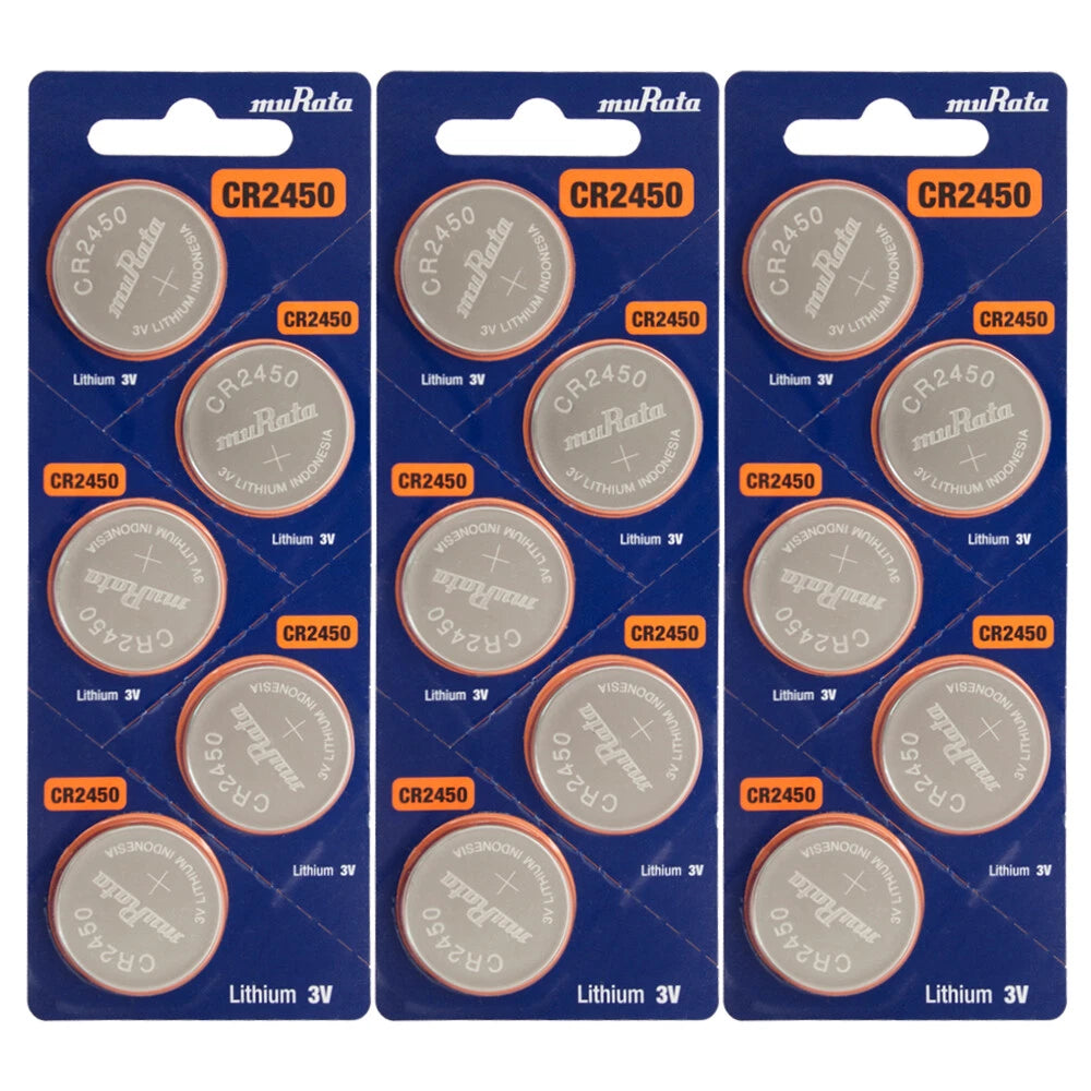 Murata CR2450 Lithium Coin Cell Battery - 15 Pieces Tear Strip