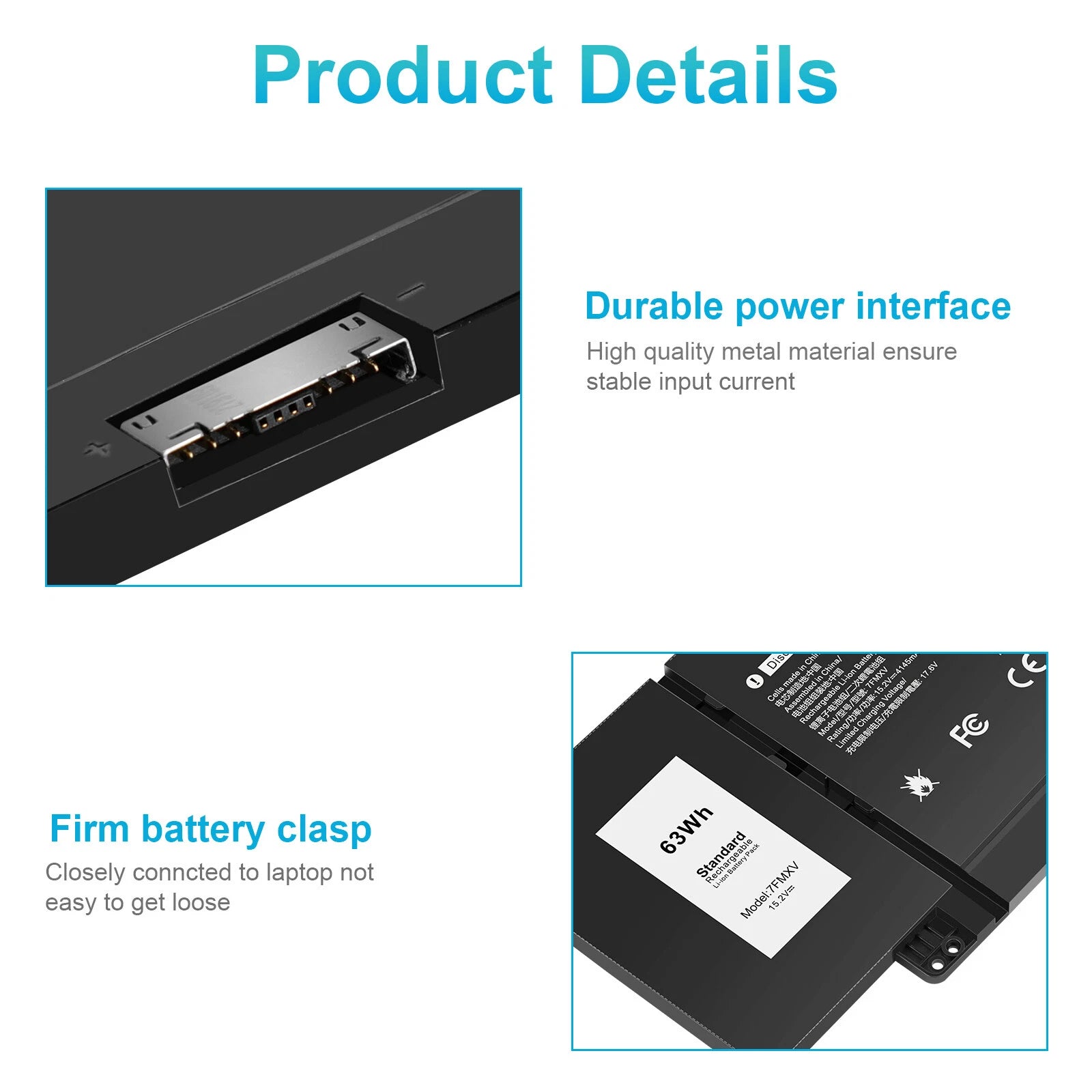 7FMXV Battery For Dell Latitude 5320 7320 7420 7520 TN2GY 9JM71 4M1JN 15.2V-63Wh